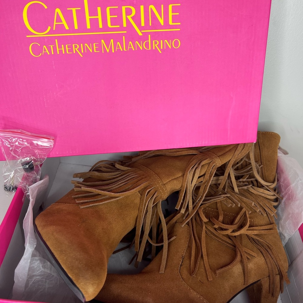 NEW Catherine Malandrino suede leather fringe heeled stiletto boots/festival. - Picture 14 of 14